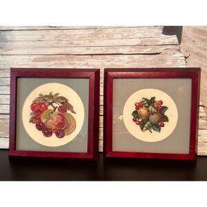 Set of 2 Apples & Cherries Embroidery In Frames